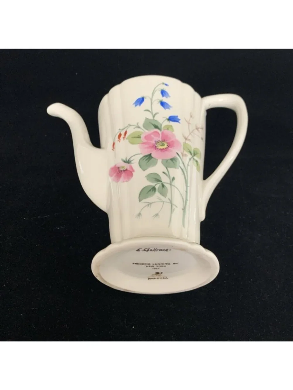 Vintage Frederik Lunning Coffee Pot 1037 E Challinor Signed Floral Porcelain 7.5 - Picture 9 of 12